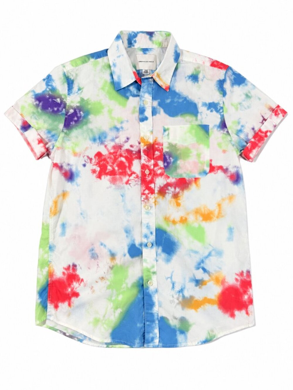 American Eagle Men’s Small Multicolor Tie Dye Short Sleeve Button Up Shirt